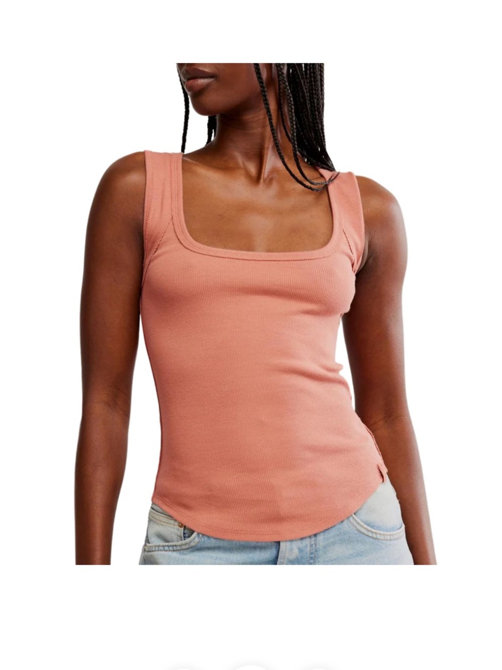 We The Free MWT Hummingbird Square Neck Ribbed Tank Top - Cedarwood
